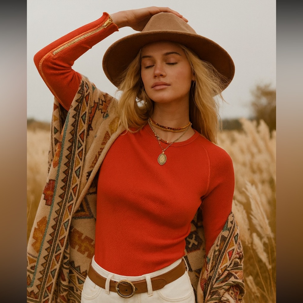 Free People Red Zip-Sleeve Top